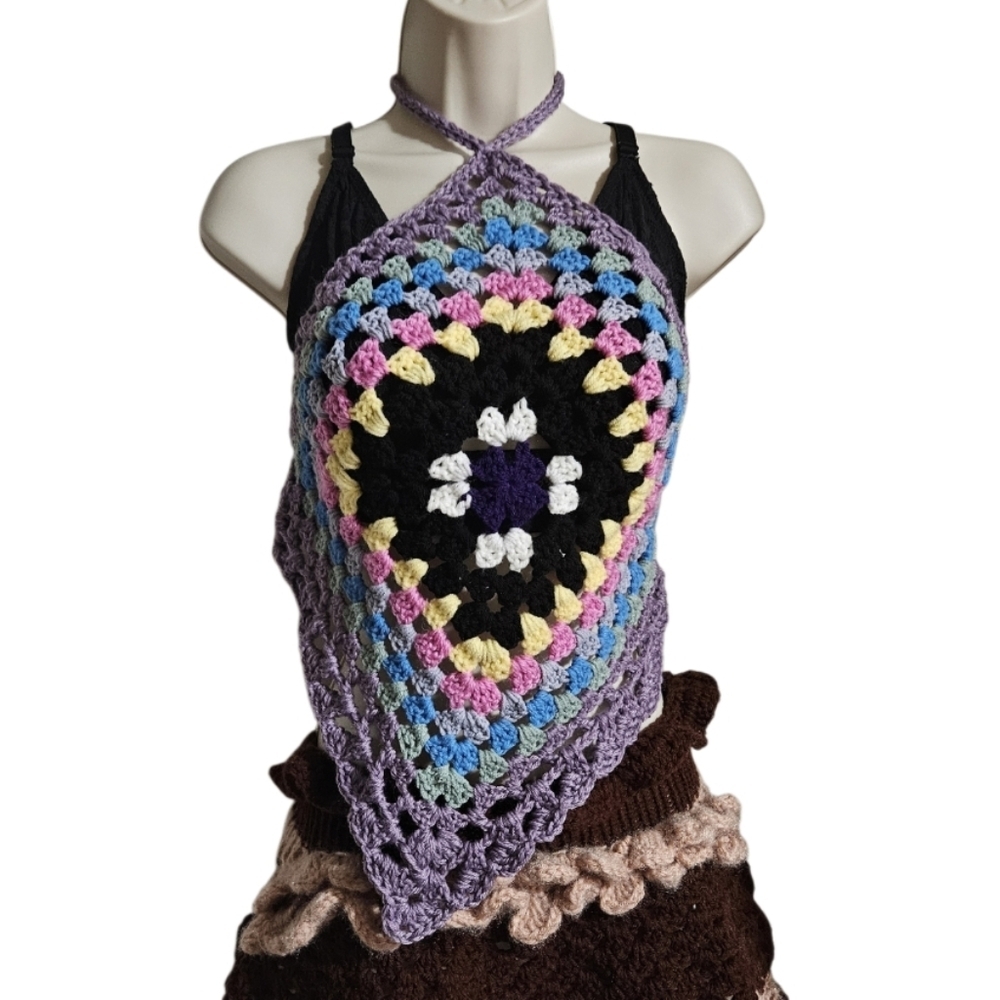 One-of-a-kind Crochet Swim Cover-Up Top Hand Crafted Festival Boho Beachwear - Picture 7 of 17